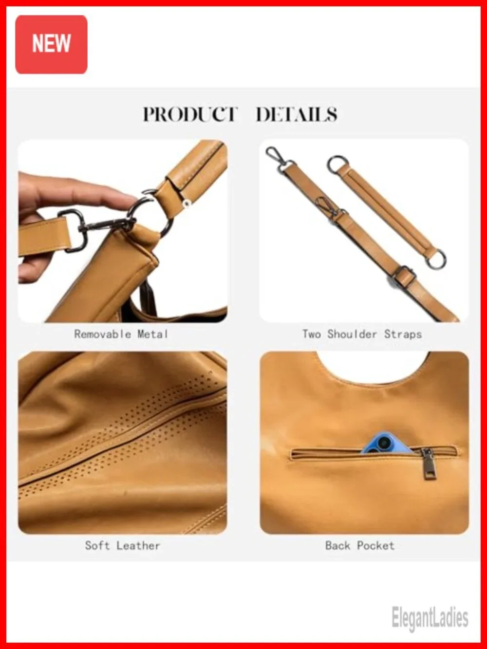 Soft Faux Leather Hobo Shoulder Bag Tote with Adjustable Crossbody Strap for